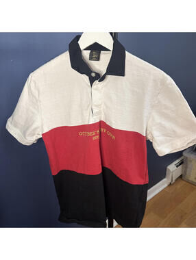 OvO, Rugby Style Polo Shirt, Black/White/Red, Mens Medium, Made in Canada